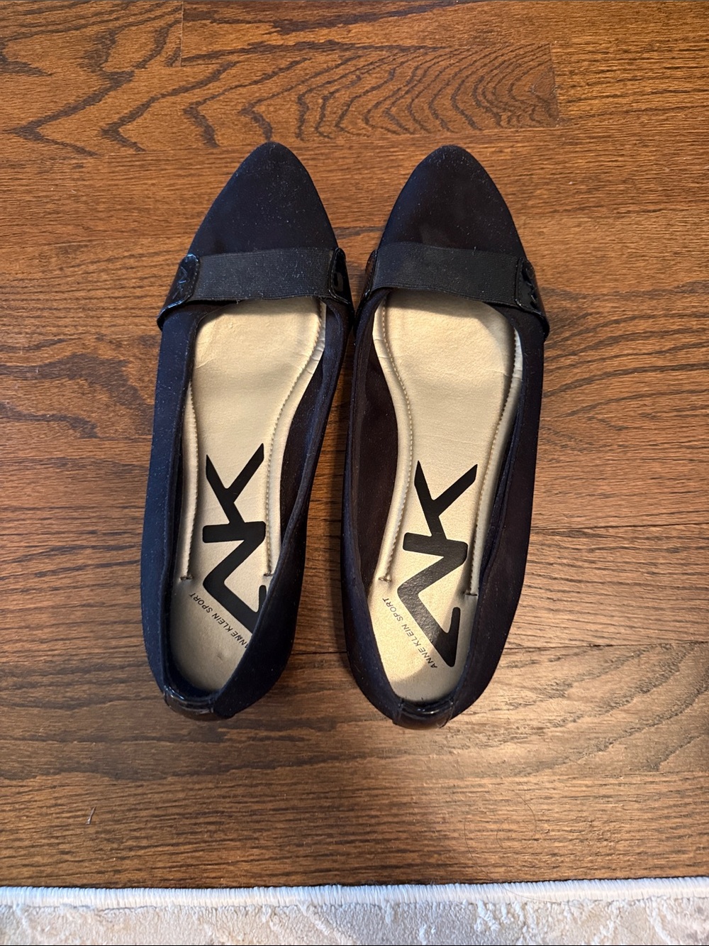 Anne Klein Sport Black Pointed-Toe Flats with Buckle